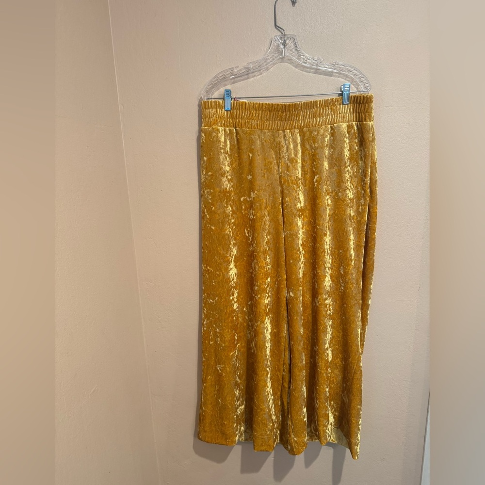 A New Day Retro Vibe Saffron Gold Crushed Velvet Wide Leg Crop Pants
